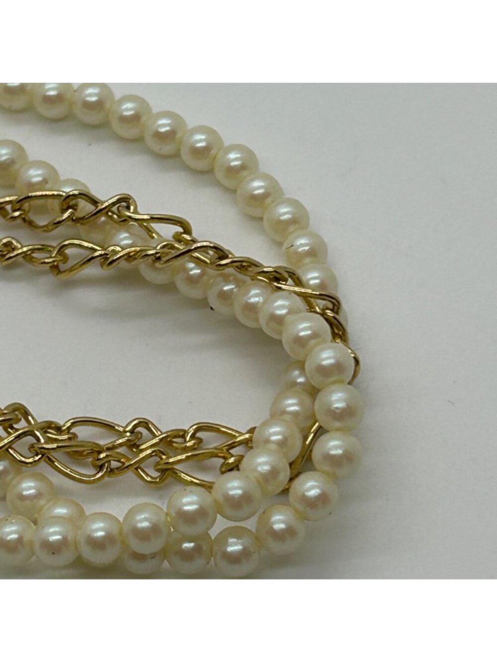 Vintage Stranded Necklace Faux Pearl Gold-tone Chain Torsade 20" Spring Ring - Picture 6 of 13